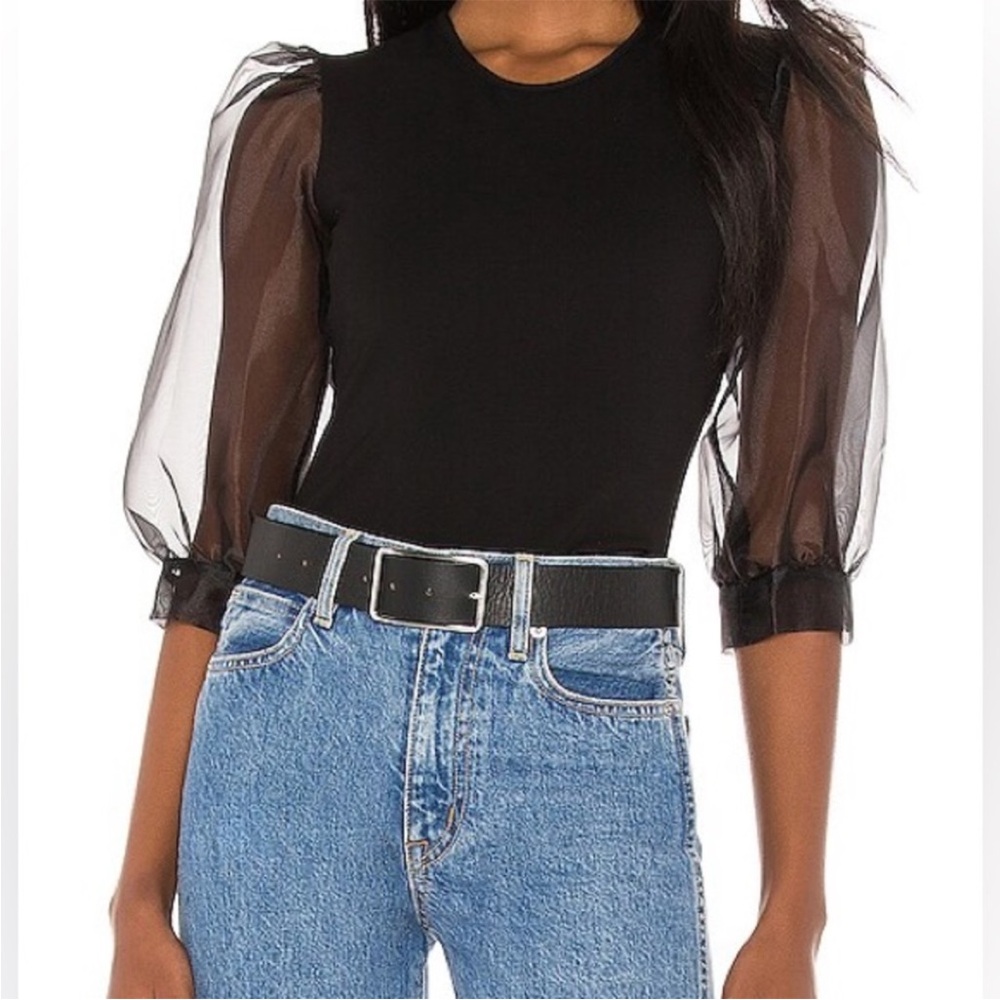 Amanda Uprichard Jilly Open Back Sheer Sleeve Blouse